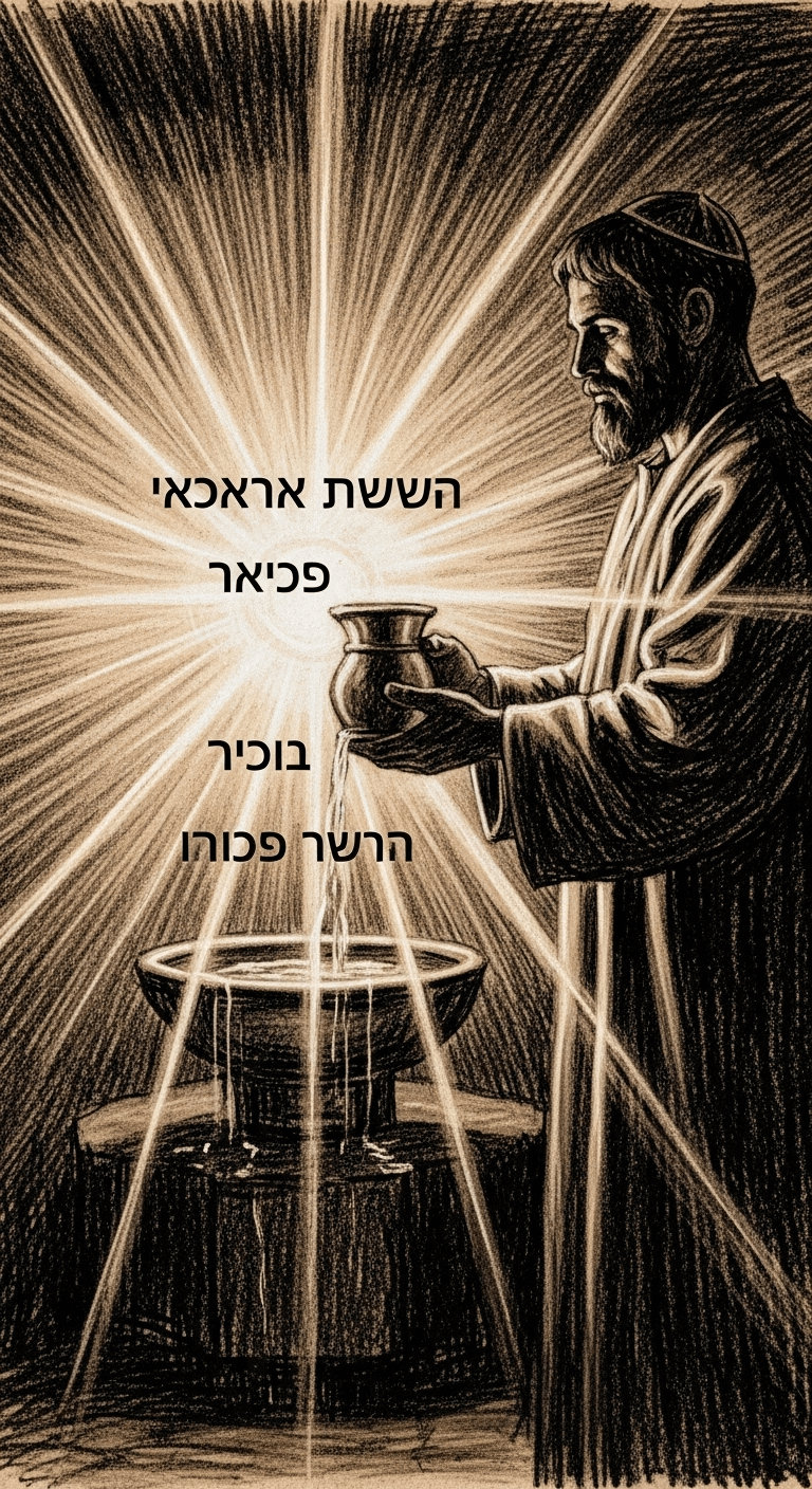 Rough charcoal drawing of a man holding a water cup before Ikrimah's radiant light, with a third light (Ayyash) shining nearby, fixed on the water.