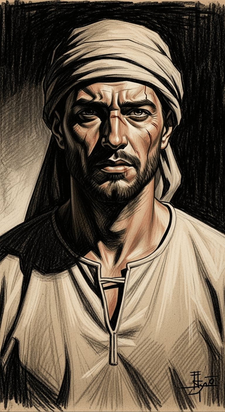 Close-up of Al-Usayrim's face, showing sincere and determined eyes as he declares his faith.